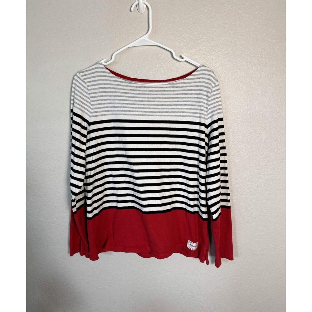Talbots Authentic Tee Striped Nautical Long Sleeve Cotton Knit Top Red Black M